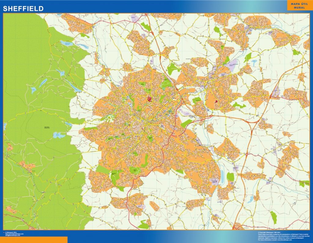 Sheffield Laminowana mapa | Mapy ścienne